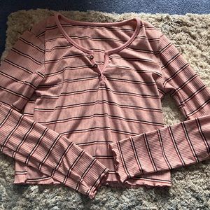 Striped pink long sleeve v neck